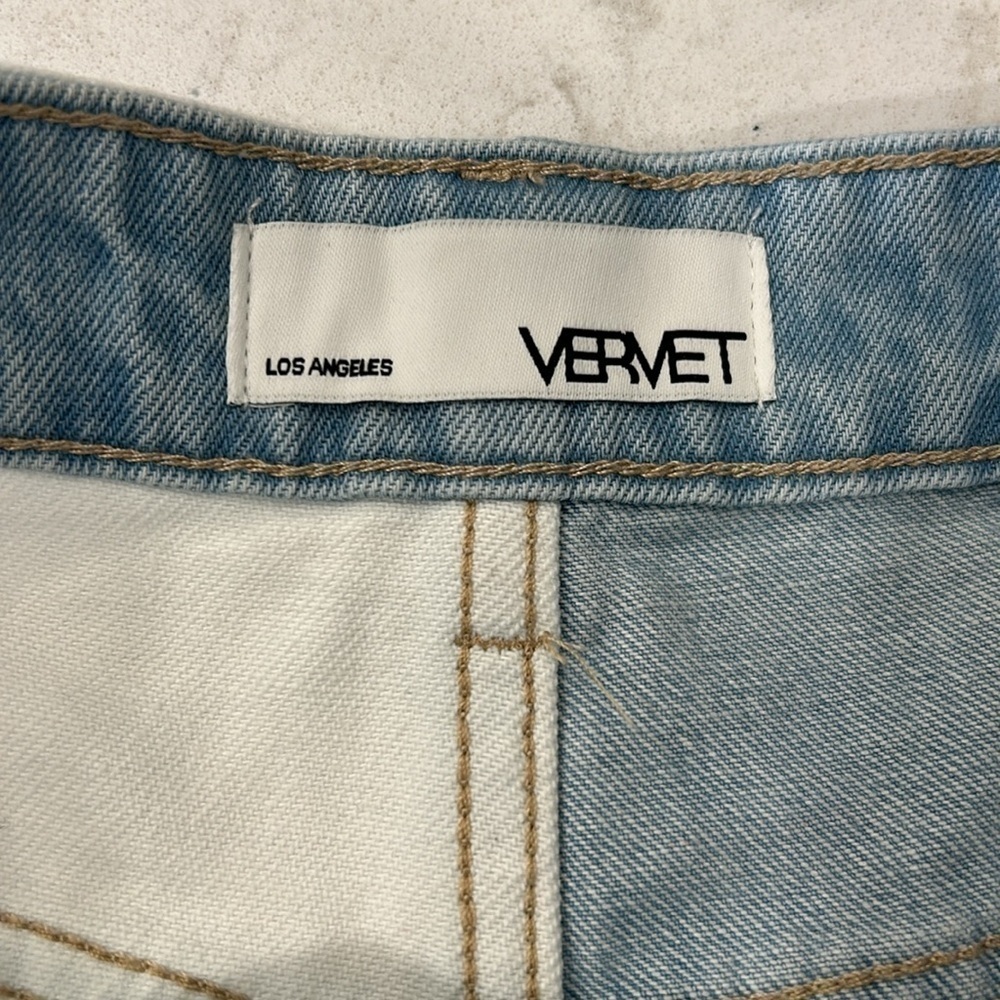 Vervet Rebecca Colorblock Denim Blue & White‎ High Rise Distressed Shorts Size S - Picture 4 of 11